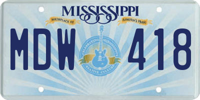 MS license plate MDW418