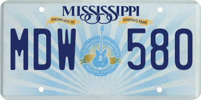 MS license plate MDW580