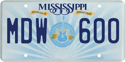 MS license plate MDW600