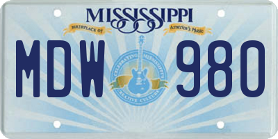 MS license plate MDW980
