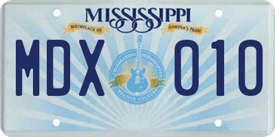 MS license plate MDX010