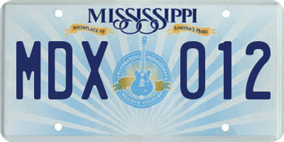 MS license plate MDX012
