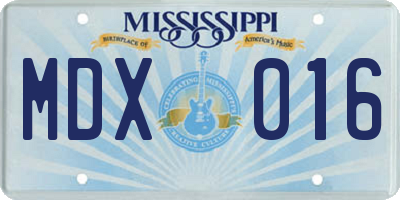 MS license plate MDX016