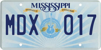 MS license plate MDX017
