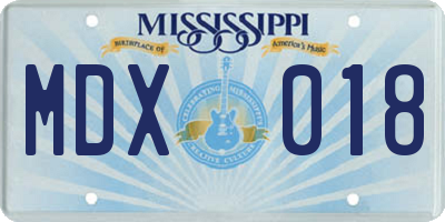 MS license plate MDX018
