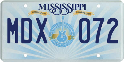 MS license plate MDX072