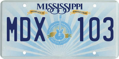 MS license plate MDX103