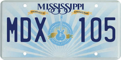 MS license plate MDX105