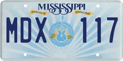 MS license plate MDX117