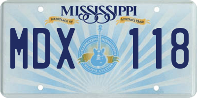 MS license plate MDX118