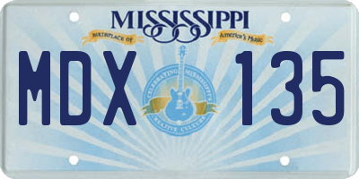 MS license plate MDX135