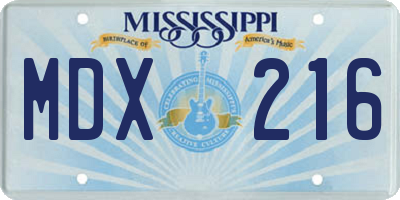 MS license plate MDX216