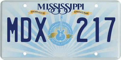 MS license plate MDX217