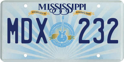 MS license plate MDX232