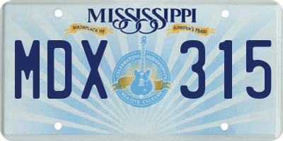 MS license plate MDX315