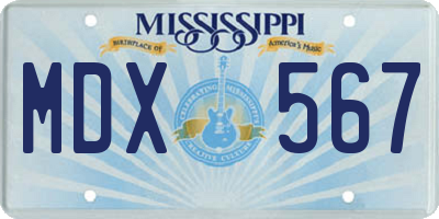 MS license plate MDX567