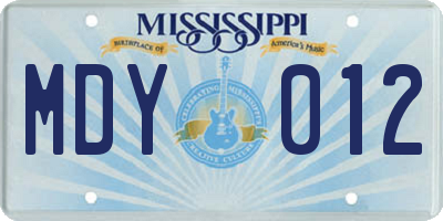 MS license plate MDY012