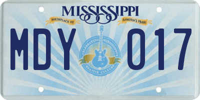 MS license plate MDY017