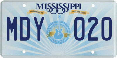 MS license plate MDY020