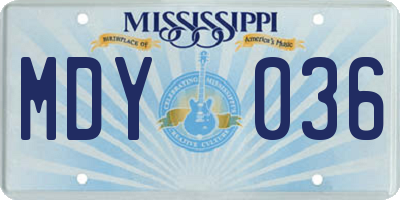 MS license plate MDY036