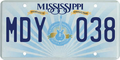 MS license plate MDY038