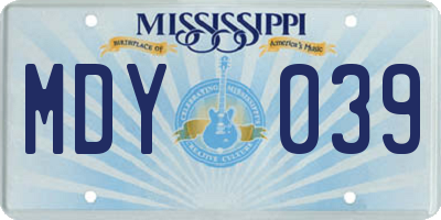 MS license plate MDY039