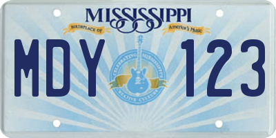 MS license plate MDY123