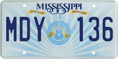 MS license plate MDY136