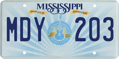 MS license plate MDY203