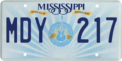MS license plate MDY217