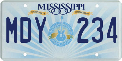 MS license plate MDY234