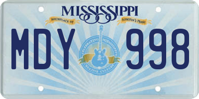 MS license plate MDY998
