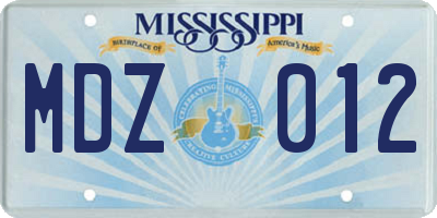 MS license plate MDZ012