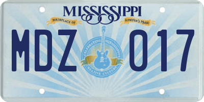 MS license plate MDZ017