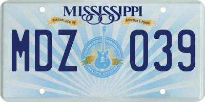 MS license plate MDZ039