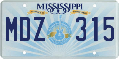 MS license plate MDZ315