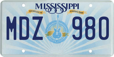 MS license plate MDZ980