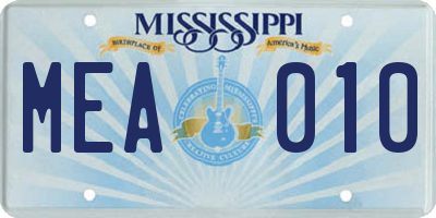 MS license plate MEA010