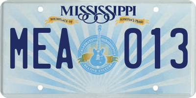 MS license plate MEA013