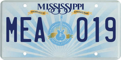 MS license plate MEA019