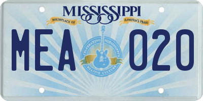 MS license plate MEA020