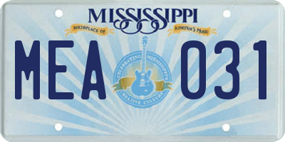MS license plate MEA031