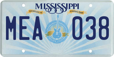MS license plate MEA038