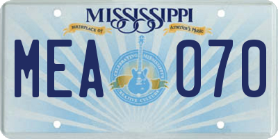 MS license plate MEA070
