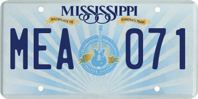 MS license plate MEA071