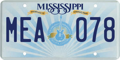 MS license plate MEA078