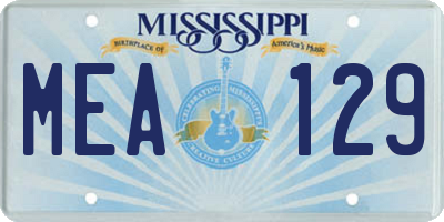 MS license plate MEA129