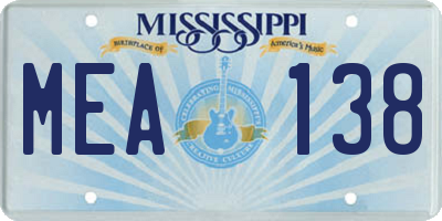 MS license plate MEA138