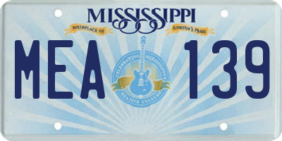 MS license plate MEA139