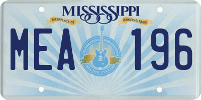 MS license plate MEA196